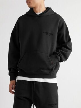 Fear of God Essentials Logo-Flocked Cotton-Blend Jersey Hooded Sweatshirt